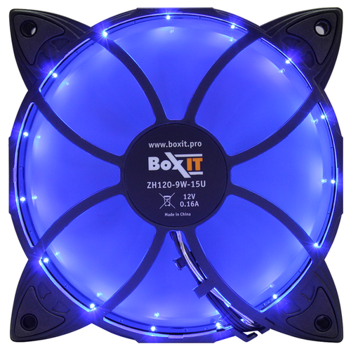 Вентилятор BoxIT 120*120*25 1250RPM 3pin + MOLEX 15LED синий ZH120-9W-15U вентилятор для холодильника веко is 23213arca 9w инд упаковка