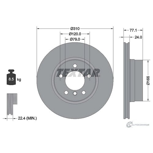 92122505 Диск тормозной TEXTAR, передний, вентилируемый