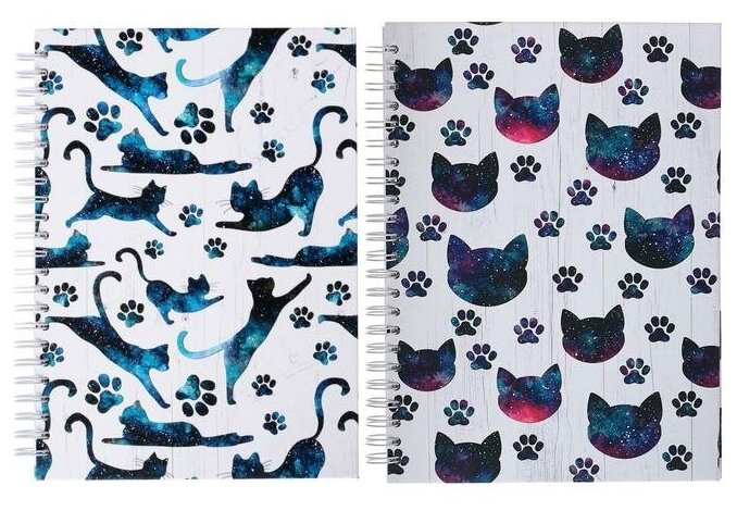 Полином Блокнот-скетчбук А5+, 60 листов на гребне «Космические Коты», твёрдая обложка, матовая ламинация, блок офсет 100 г/м2