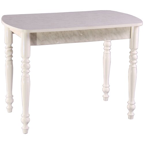 Маленький обеденный стол 80х60 на резных ножках белый мрамор