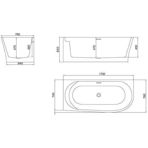 Ванна акриловая BelBagno BB410-1700-780-L 1700x780x470 угловая, овальная, слив-перелив, белый