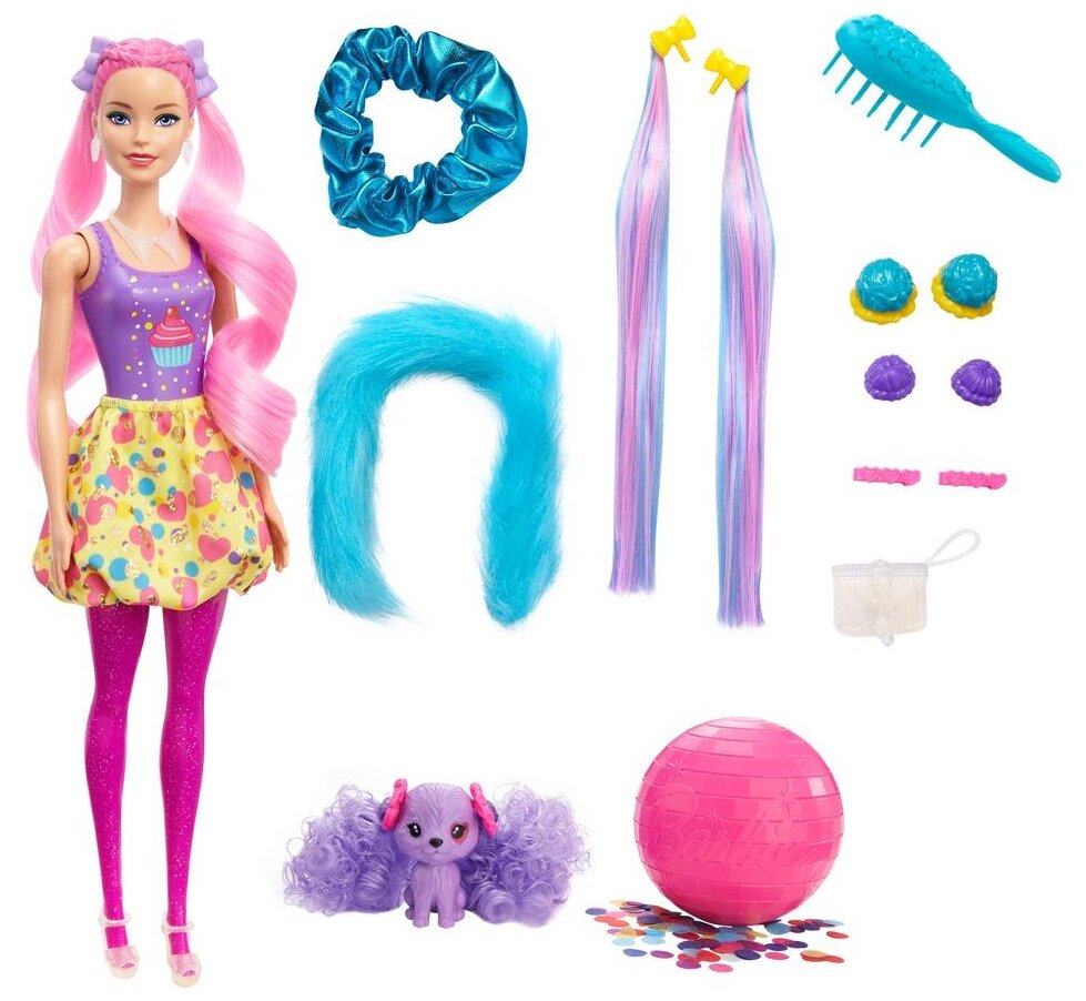 Набор Barbie Кукла Сюрприз из серии Блеск: Сменные прически в непрозрачной упаковке 25 сюрпризов 1 HBG39