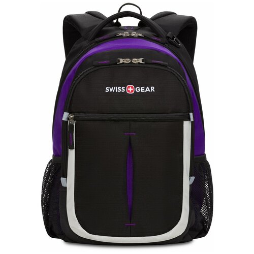 фото Рюкзак swissgear, чёрный/фиолетовый/серебристый, полиэстер 600d, 32х15х45 см, 22 л