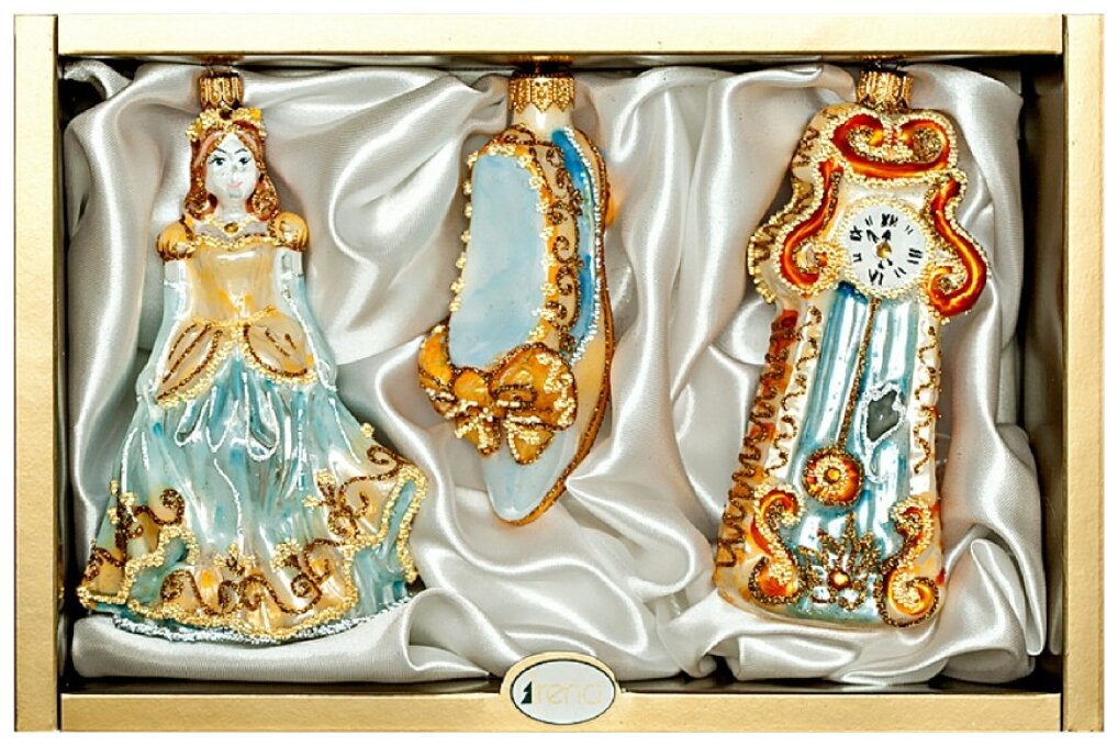Набор елочных игрушек Irena Co Золушка, часы и туфелька 63120, голубой, 13 см, 3 шт.