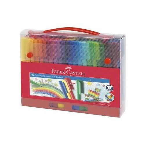 Фломастеры 60 цветов Faber-Castell Connector + 10 клипов для соединения, подарочная коробка 3516185 .
