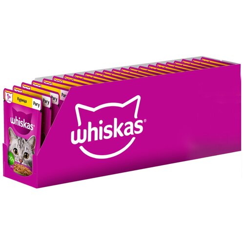 Корм влажный WHISKAS полнорационный для взрослых кошек, рагу с курицей, 28шт х 75г