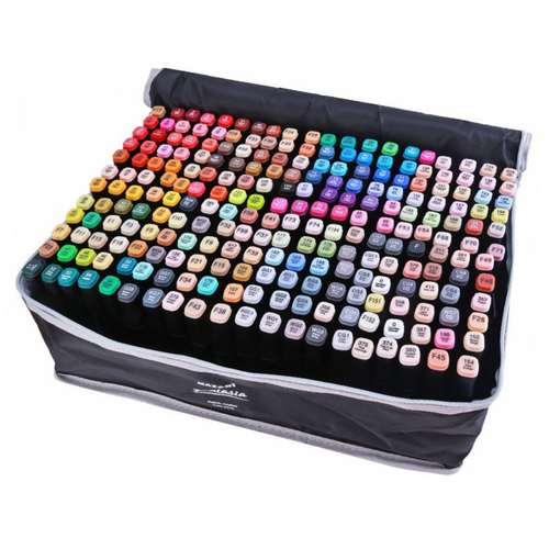 фото Mazari fantasia набор маркеров для скетчинга 240 шт в сумке пенале - двусторонние спиртовые пуля/долото 3.0-6.2 мм (вкл. 2 блендера)