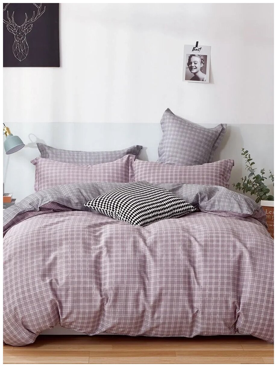 Комплект постельного белья GoodNight 571 с компаньоном, 2-спальное с европростыней, сатин, малиновый - фотография № 1