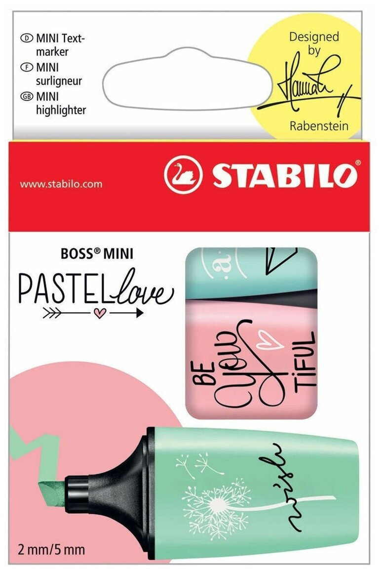 Маркер-текстовыделитель 2-5мм STABILO Boss Mini Pastellove Edition, 3шт