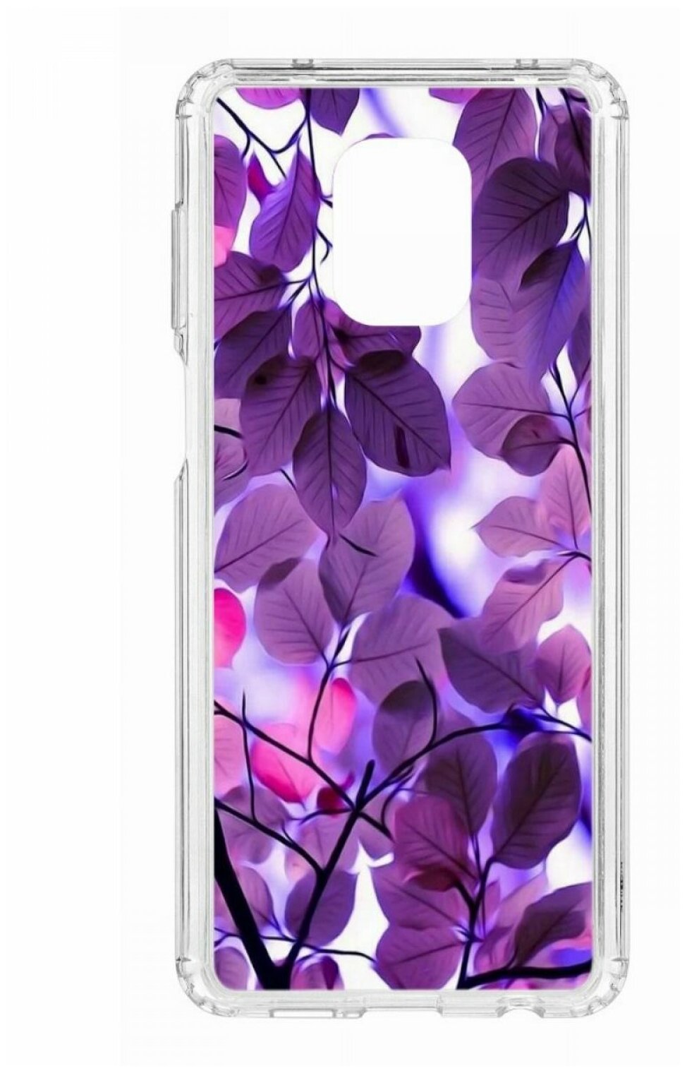 Чехол для Xiaomi Redmi Note 9 Pro/9S Kruche Print Purple leaves, противоударная пластиковая накладка с рисунком, силиконовый бампер с защитой камеры