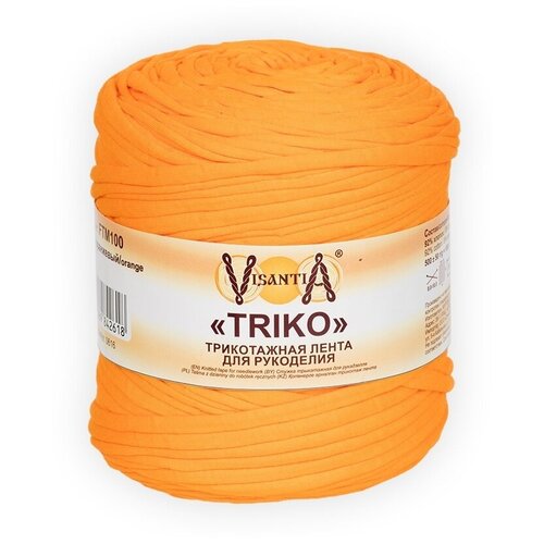 Пряжа Visantia Triko, Трикотажная лента для рукоделия, 92% хлопок, 8% эластан, 1*500 г+-50 г, 100 м+-20 м, оранжевый