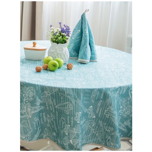 Скатерть на стол круглая / Мятное Лето / диаметр 148 см / хлопок / для кухни
