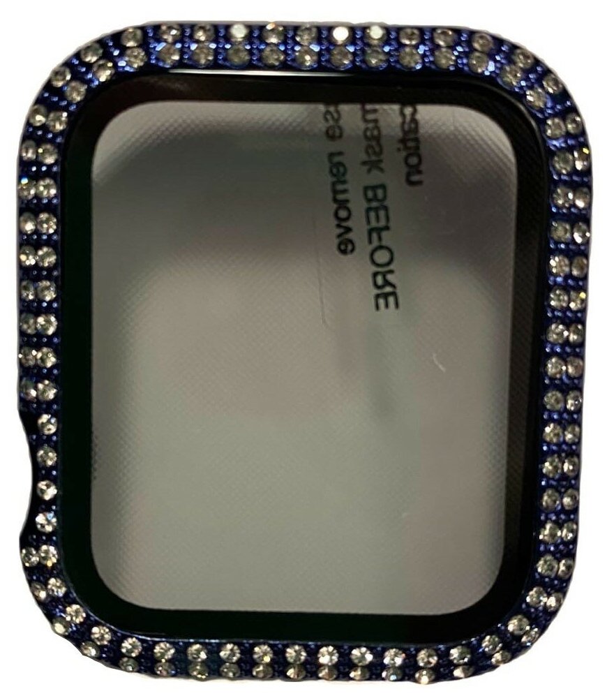 Защитное стекло на Apple Watch 40mm со стразами синий