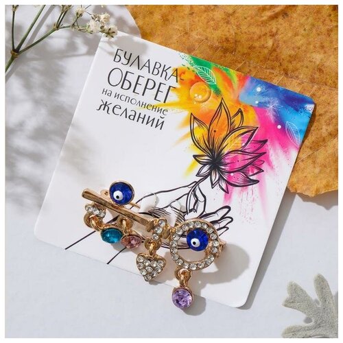 фото Queen fair булавка- оберег "ключ" к счастью, цветная в золоте