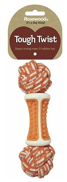 Игрушка для собак ROSEWOOD комбинированная "Кость веревочная с резиновым центром", оранжевая, 23см