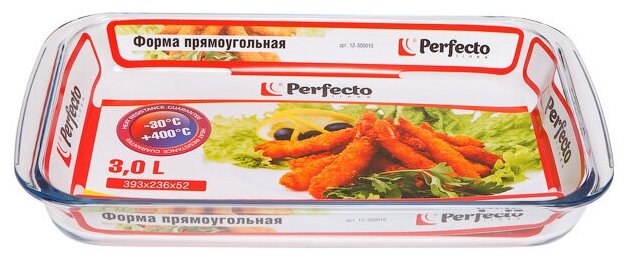 Форма из жаропрочного стекла, 3.0 л, прямоугольная, 394x237x50 мм, PERFECTO LINEA (12-300020)