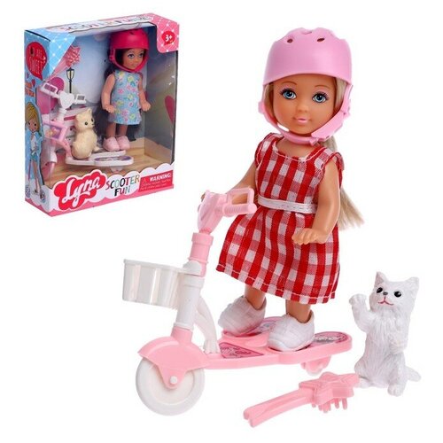 Кукла малышка Lyna на прогулке с самокатом, питомцем и аксессуарами, микс