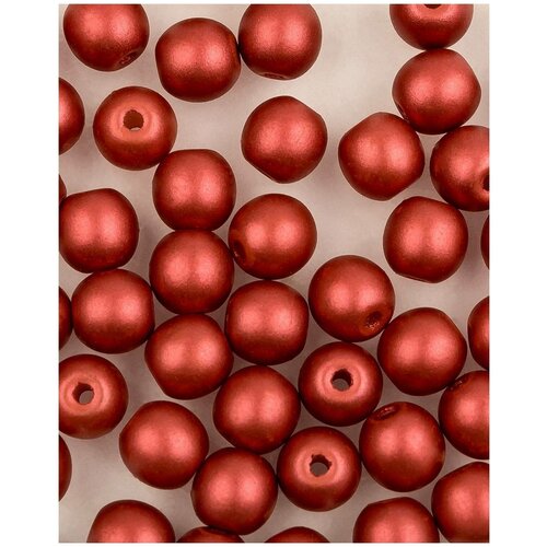 Стеклянные чешские бусины, круглые, Round Beads, 4 мм, цвет Alabaster Metallic Red, 50 шт.