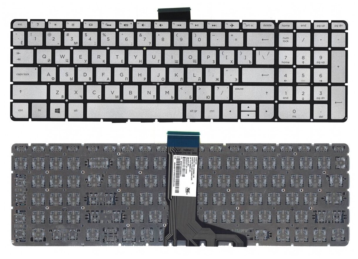 Клавиатура для ноутбука HP Envy X360 15-W 15-W056CA серебристая без рамки с подсветкой 1850₽