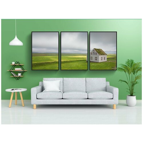фото Набор модулных постеров для интерьера "исландия, дом, пейзаж" 60x90 см. в тубусе, без рамки lotsprints
