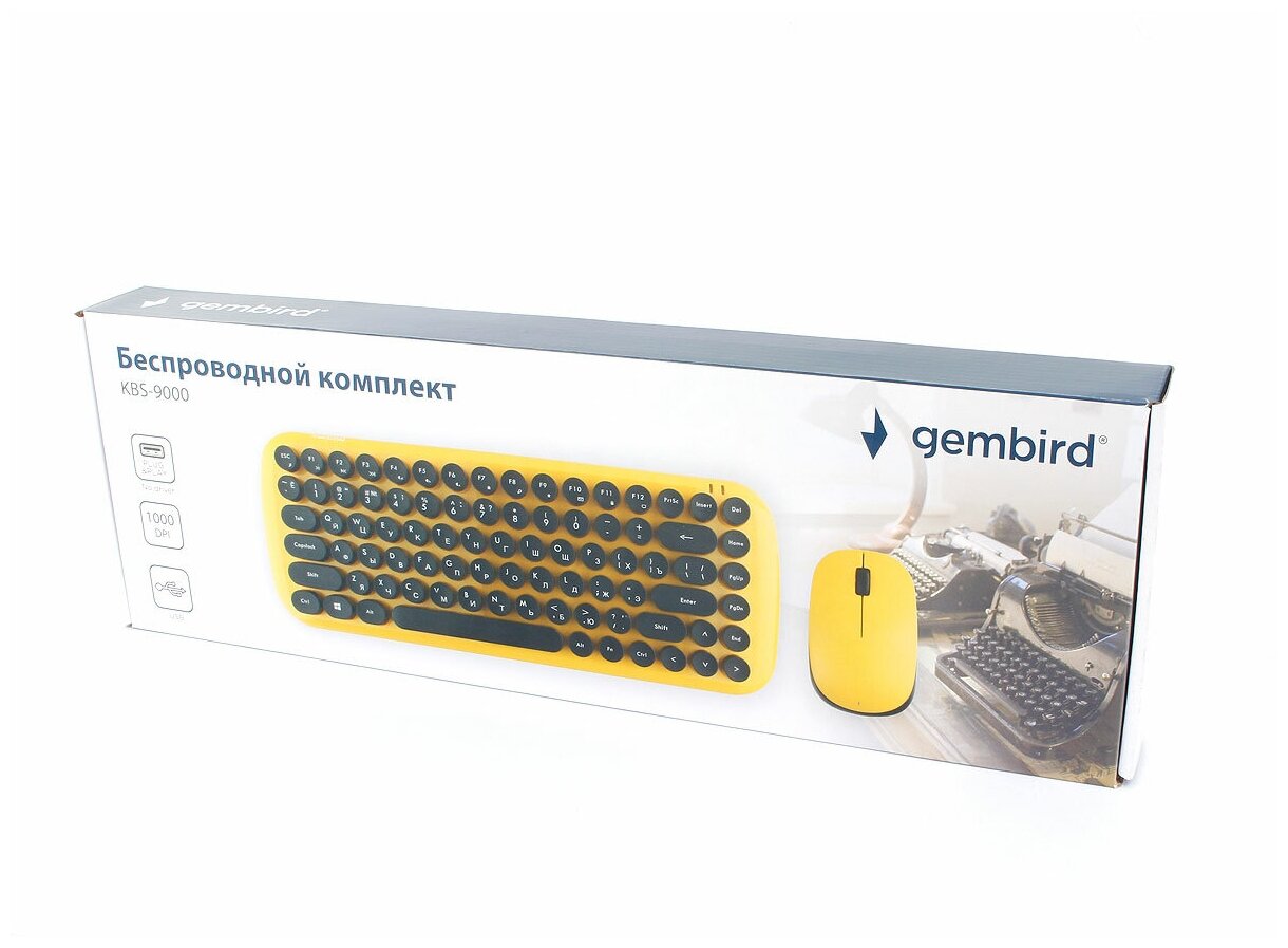 Клавиатура и мышь Wireless Gembird желтые, 2.4ГГц, 800-1600DPI, ретро-дизайн - фото №14