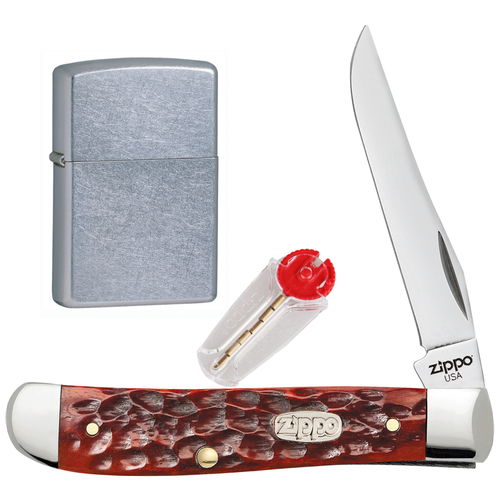 Нож перочинный Chestnut Bone Standard Jigged Mini Trapper + 207 ZIPPO и кремень 50568_207