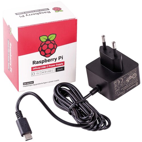 Raspberry 187-3417 Блок питания Official Power Supply Retail, Black, 5.1V, 3A, Cable 1.5 m, USB Type С output jack, для Pi 4 B 14886