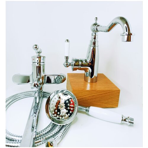 высокий смеситель для накладного умывальника чаши бронзового цвета mixxus premium vintage 001 high bronze Комплект смесителей для ванной комнаты в стиле винтаж Mixxus Premium Vintage CHR-007