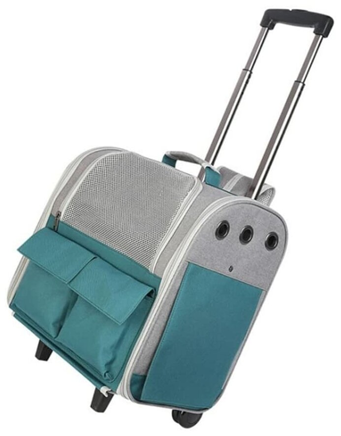 Рюкзак-тележка для путешествий с животными ZooWell Travel серая с зеленым Comfort - фотография № 9