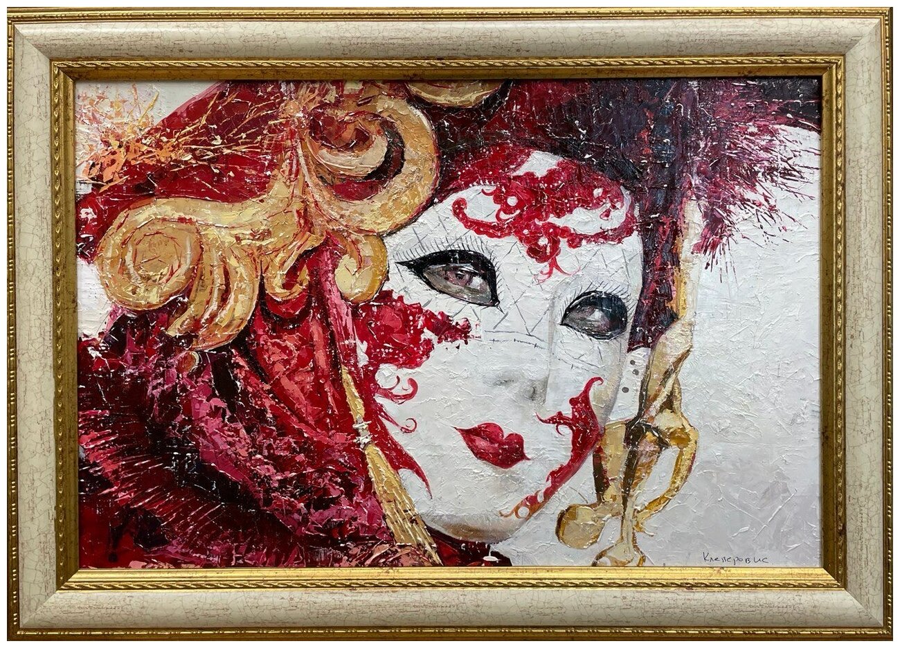 Картина маслом "Венеция. Красная вуаль"