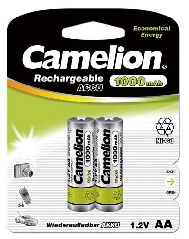 Аккумуляторные батарейки Camelion AA 1000mAh Ni-Cd BL-2