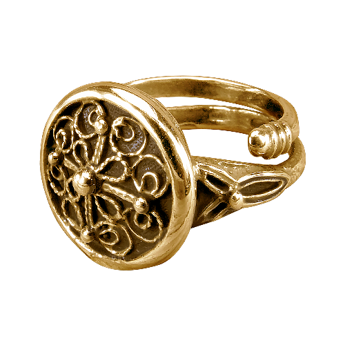 кольцо маргаритка Печатка Мастерская Алешиных, размер 19, золотой, коричневый