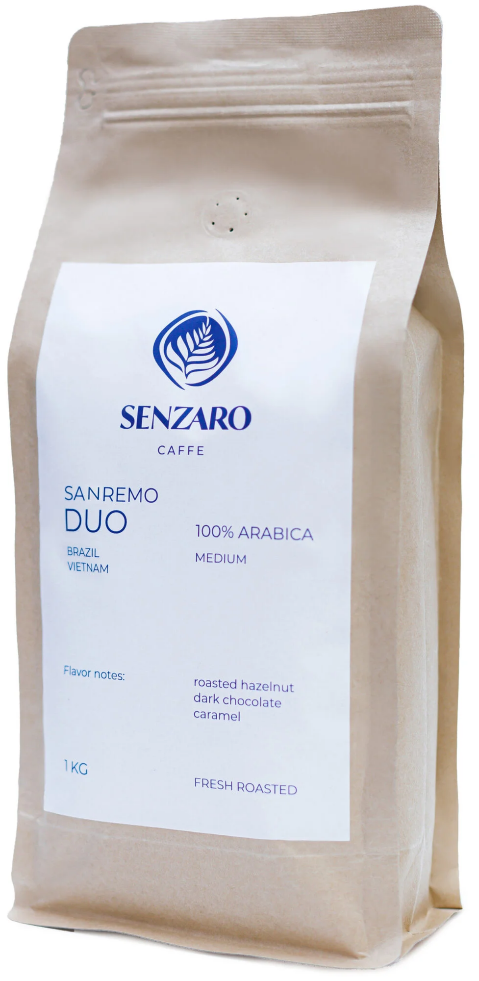 Кофе в зернах Senzaro Sanremo Duo 1 кг, 100% арабика, только свежая обжарка, для кофемашины, чашки, турки - фотография № 1