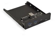 EXEGATE Рельсы для всех видов корпусов EX283578RUS Планка USB на переднюю панель U3H-621, 3,5", 2 USB3.0+1 TypeC+1 SD+TF card, черная, металл,