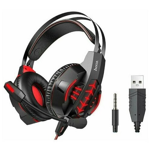 Наушники Hoco W102 игровые полноразмерные микрофон USB 35мм 2 м красные 282000₽
