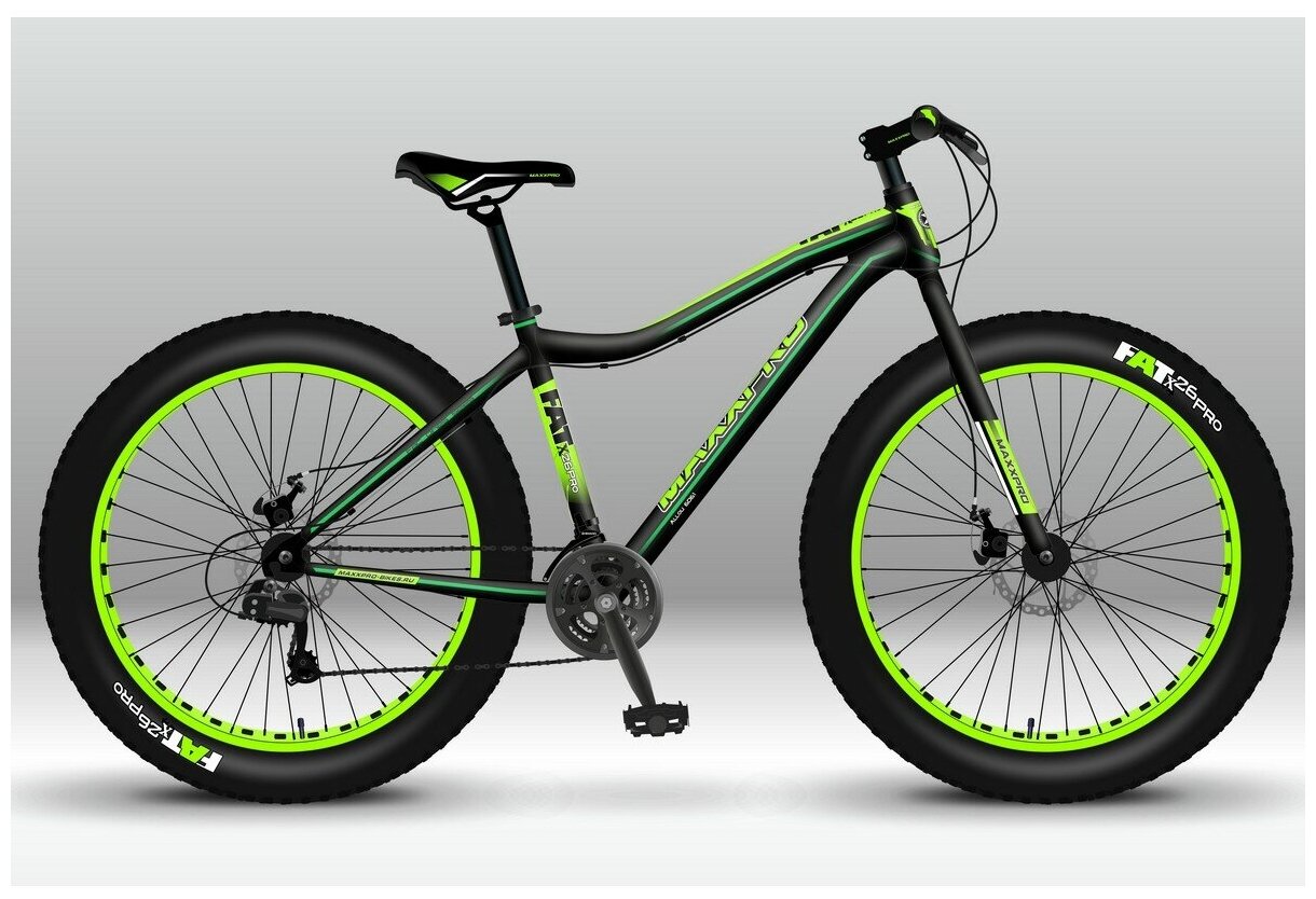 Велосипед Fat Bike жесткая вилка MAXXPRO FAT X26 PRO 26" 19" черно-зеленый N2644-2 2021