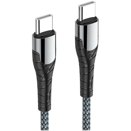 USB PD кабель LDNIO LC102 Type-C--Type-C, длина 2м, максимальная мощность 60Вт (3А, 20 В), медь 110 жил, нейлоновая оплетка, серый кабель ldnio ls371 usb type c 1m 2 1a медь 60 жил белый