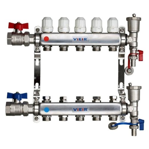 коллекторная группа oventrop multdis 1х3 4евроконус 5 контура без расходов Коллекторная группа ViEiR с кранами из нержавеющей стали 1 х 3/4 4 выхода (5/1) VR115-04