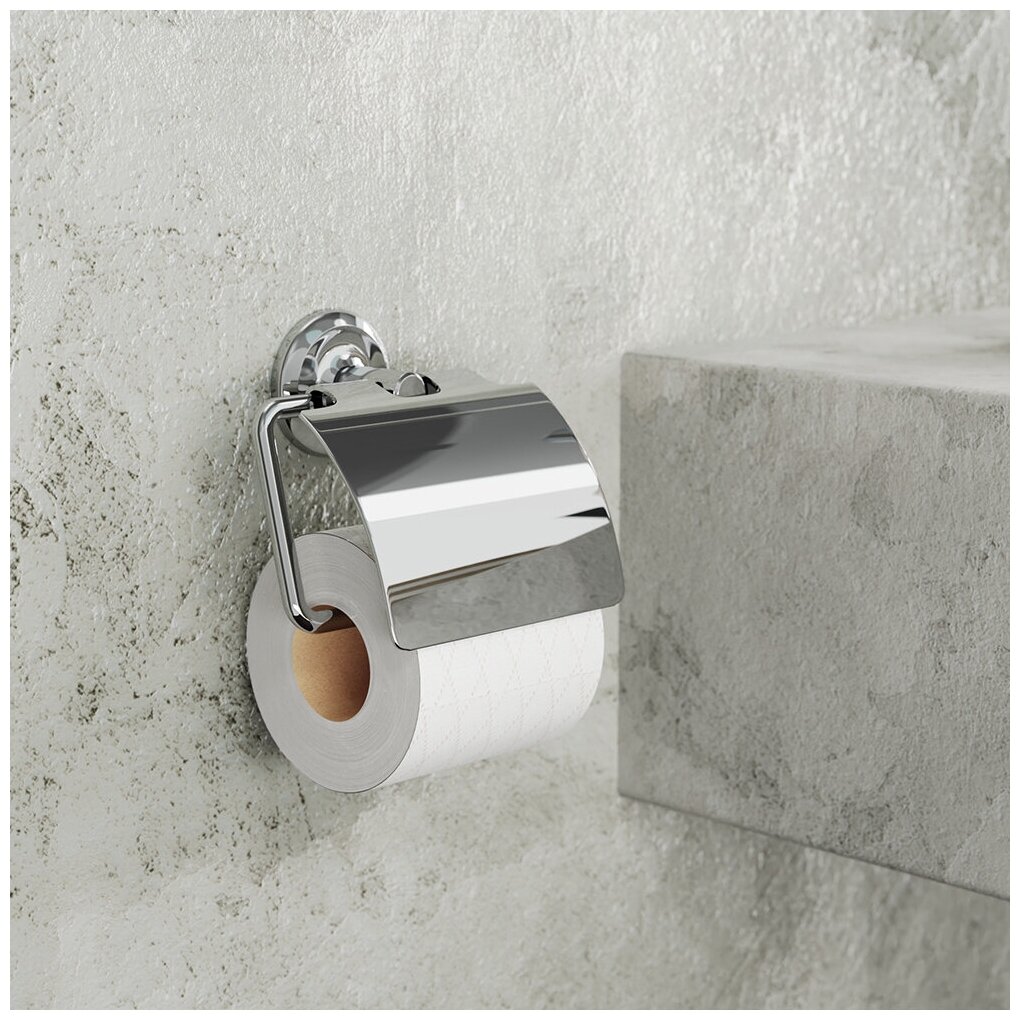 Держатель для туалетной бумаги Fora Drop с крышкой нержавеющая сталь хром (FOR-DP015) Hoff - фото №2