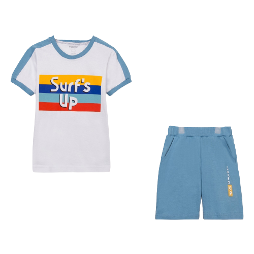 TAKRO Комплект для мальчика (шорты, футболка), цвет белый/бирюза, рост 116 см