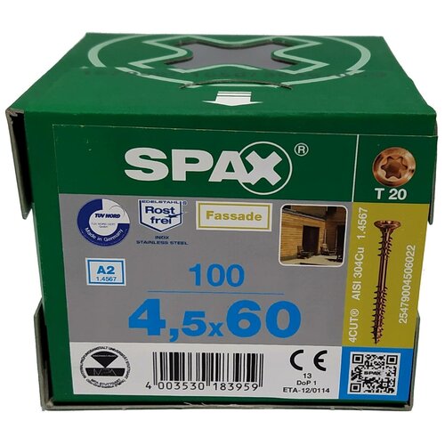 Spax для фасадов 4,5x60 мм 25479004506022 (100 шт/упак.) - двойная резьба, нержавейка A2, Антик