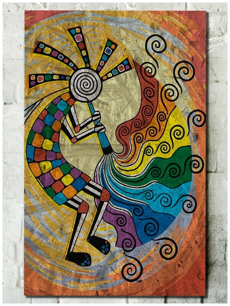 Картина интерьерная на рельефной доске Этнический бог изобилия (красочная картина) - 8076 В