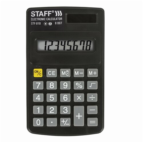 STAFF Калькулятор карманный staff stf-818 (102х62 мм), 8 разрядов, двойное питание, 250142