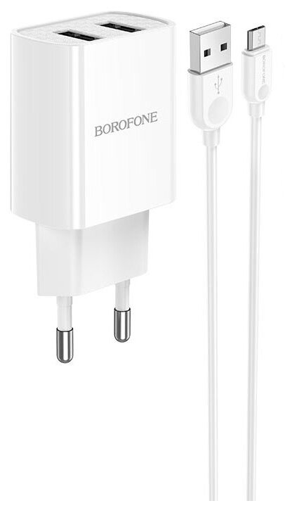 Зарядное устройство Borofone BA53A Powerway 2xUSB + кабель MicroUSB White 6931474739186