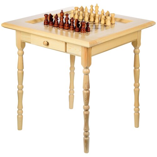 фото Шахматный стол с фигурами из дерева на резных ножках русь великая