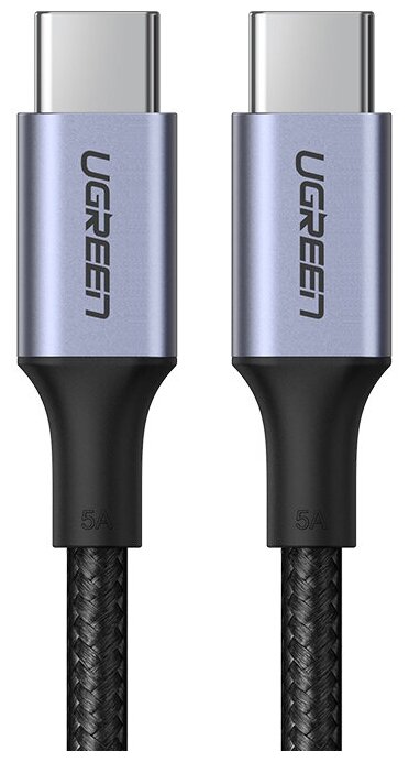 Кабель Ugreen USB C PD 100 Вт, в оплетке, цвет черный, 1 м (70427)