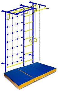 Комплект: спортивный комплекс Пионер С4С ступени противоскользящие, цвет сине-желтый, мат 1,5 м