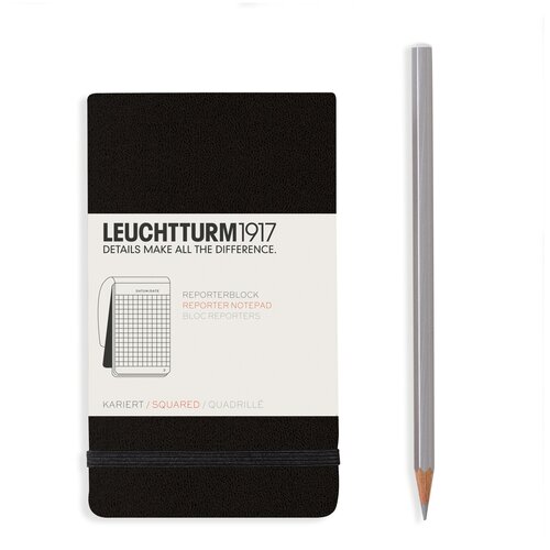 Блокнот Leuchtturm Reporter A6 94л в клетку твердая обложка Черный