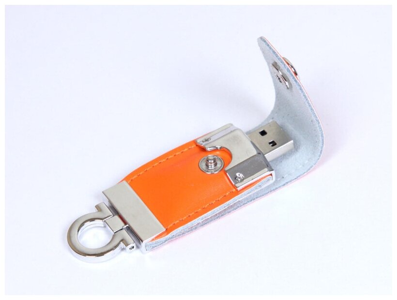 Кожаная флешка брелок для нанесения логотипа (4 Гб / GB USB 2.0 Оранжевый/Orange 209 Flash drive)