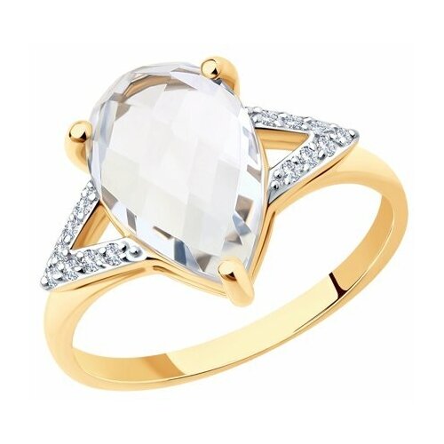 фото Золотое кольцо sokolov 716237 с фианитом и горным хрусталём diamant-online